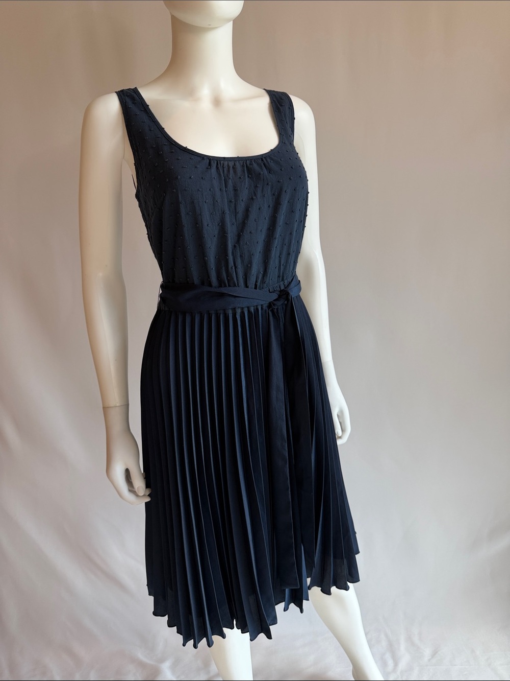 Beth Bowley Navy Sleeveless Pleated Midi Dress